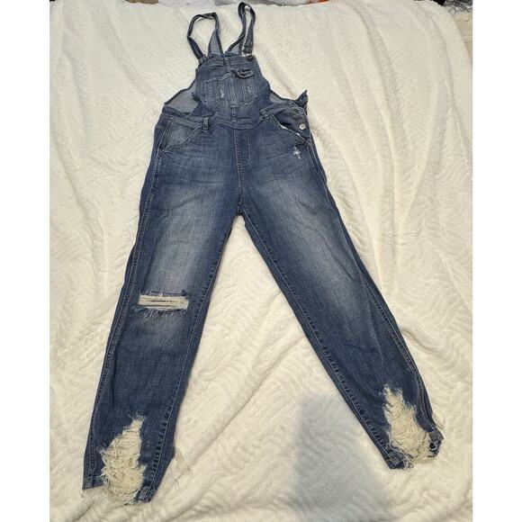 HARPER Overalls Womens MEDIUM Denim Bibs Stretch Distressed Medium Wash - Picture 1 of 16